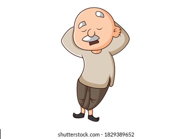 Vector cartoon illustration. Old man is sleeping. Isolated on white background.