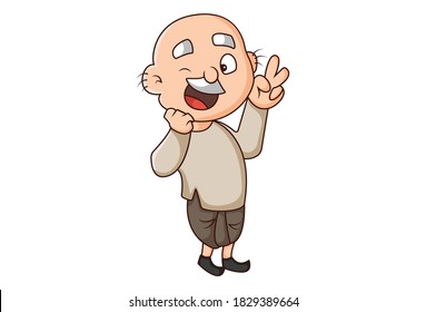 Ilustración de dibujos animados. El anciano es feliz y hace los ojos. Aislado sobre fondo blanco.