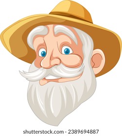 Vector cartoon illustration of an old man with a beard and mustache