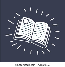 Vector cartoon illustration of open book vector icon on a black background