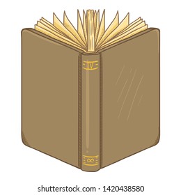 Vector Cartoon Illustration - Open Brown Hardcover Book