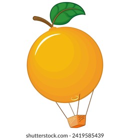 vector cartoon illustration of orange fruit becoming a flying hot air balloon