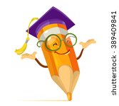 Vector cartoon illustration orange pencil mascot character with glasses and a hat of the graduate