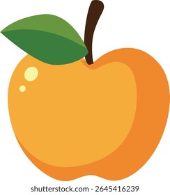 Vector cartoon illustration of an orange-colored apple with a leaf, great for fruit designs, nutrition concepts, or kids’ visuals.