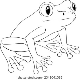 A vector cartoon illustration of an outline frog isolated on a white background