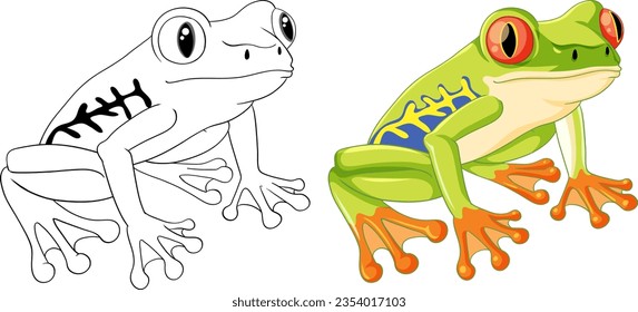 Vector cartoon illustration of an outline green frog for coloring