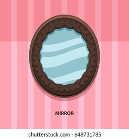 Vector cartoon illustration of oval mirror