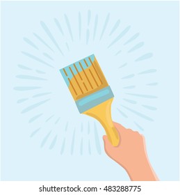 Vector cartoon illustration of paint brush for painting wall
