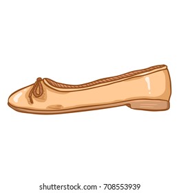 Vector Cartoon Illustration - Pair of Beige Women Ballet Flats. Side View