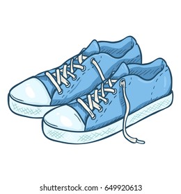 Vector Cartoon Illustration - Pair of Blue Casual Gumshoes