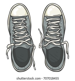 Vector Cartoon Illustration - Pair of Casual Gray Gumshoes. Top View