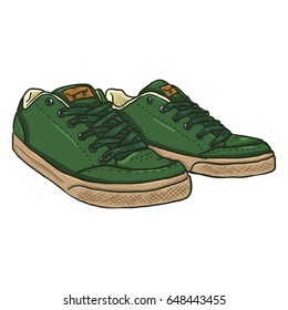 Vector Cartoon Illustration - Pair of Green Skaters Shoes