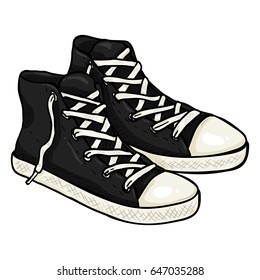 Vector Cartoon Illustration - Pair of High Black Casual Gumshoes