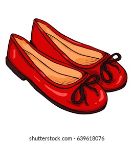 Vector Cartoon Illustration - Pair of Red Women Ballet Flats
