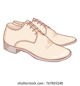 Vector Cartoon Illustration - Pair of White Leather Men Shoes