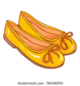 Vector Cartoon Illustration - Pair of Yellow Women Ballet Flats