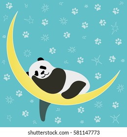 Vector Cartoon Illustration. Panda Sleeping on the Moon Surrounded by Stars of the Big Dipper