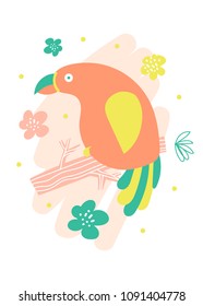 Vector cartoon illustration of a parrot.