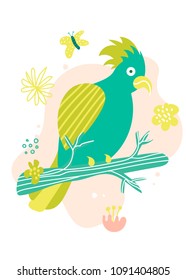 Vector cartoon illustration of a parrot.