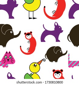 Vector cartoon illustration pattern of animals.