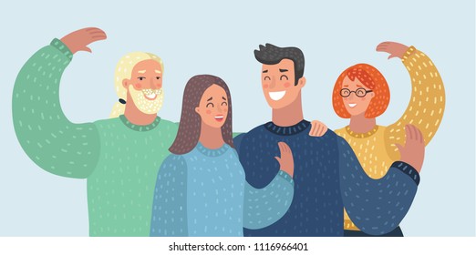 Vector cartoon illustration of People avatars group. Different male and female faces team.