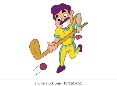 Vector cartoon illustration. Physical education teacher is playing hockey. Isolated on a white background.