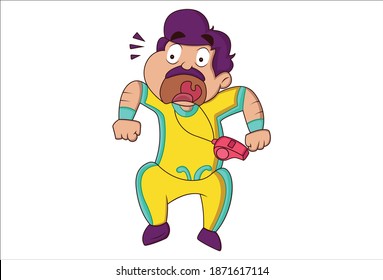 Vector cartoon illustration. Physical education teacher is shocked. Isolated on a white background.