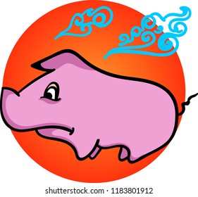 Vector cartoon illustration of pig cartoon