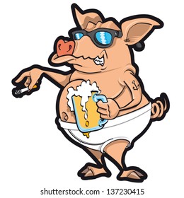 Vector cartoon illustration of pig