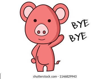 Vector cartoon illustration of pig is saying bye bye. Isolated on white background.