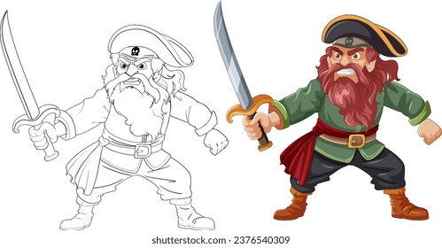 Dibujo vectorial de un pirata involucrado en la lucha de espadas