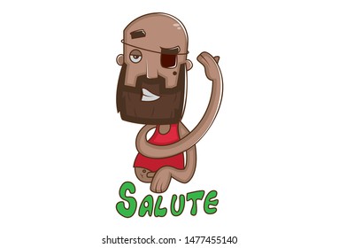 Vector cartoon illustration of pirate giving salute. Isolated on white background.