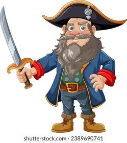 A vector cartoon illustration of a pirate with a hat and sword