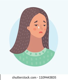 Vector cartoon illustration of Pitiful Crying Woman Female sad face sorrow expression. Depression girl