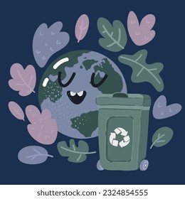 Ilustración vectorial de residuos plásticos. El problema de la ecología del reciclaje sobre fondo oscuro