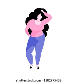Vector cartoon illustration of plus size woman