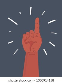Vector cartoon illustration of Pointing finger. Number one hand sign on dark background.