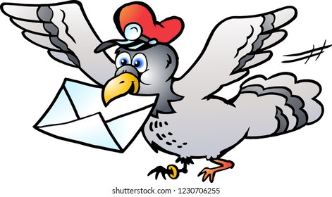 Vector Cartoon illustration of a Post Pigeon flying with a Letter