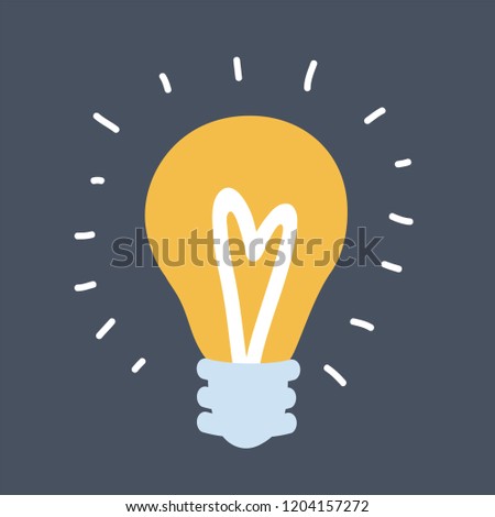 Vector cartoon illustration poster with the bulb light. Idea, solution symbol icon.