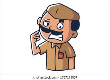 La ilustración vectorial de caricatura del cartero está enojada. Aislado sobre fondo blanco.