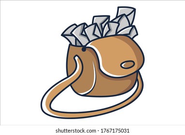 Vector cartoon illustration of postman bag. Isolated on white background.