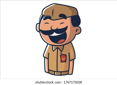 Vector cartoon illustration of the postman is happy. Isolated on white background.