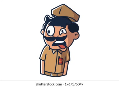 Vector cartoon illustration of postman weird face. Isolated on white background.