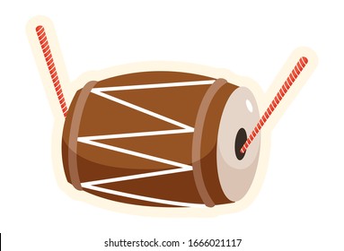 Vector Cartoon Illustration Of Punjabi Dhol. Isolated On White Background. 