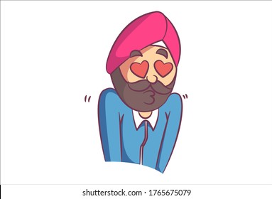 Vector cartoon illustration of Punjabi man in love. Isolated on white background.