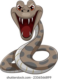 A vector cartoon illustration of a python snake with its mouth open, ready to bite with sharp teeth