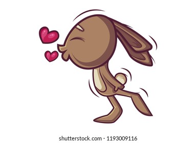 Vector cartoon illustration of rabbit make face with hearts . Isolated on white background.