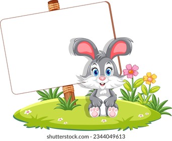 Dibujo vectorial de un conejo con un borde de fondo natural al aire libre