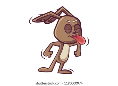 Vector cartoon illustration of rabbit showing his tongue. Isolated on white background.