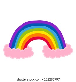 Vector cartoon illustration of rainbow and clouds in the sky after rain